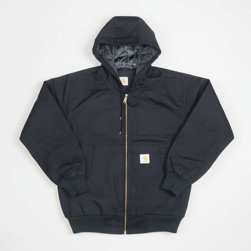Carhartt Reworked Hooded Jacket Large Black Full Zip Long Sleeve